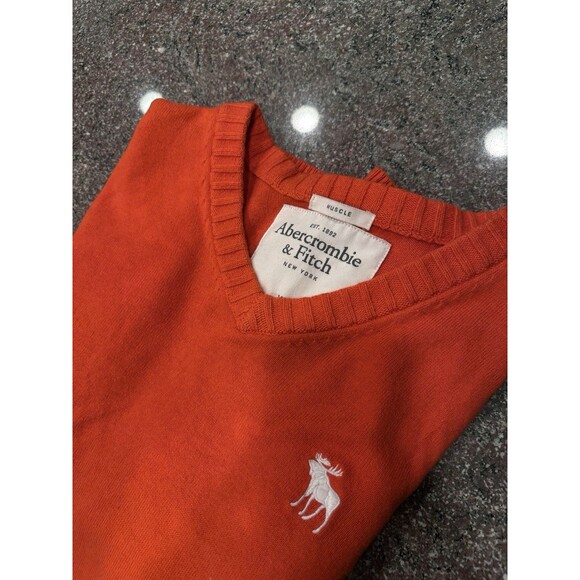 Abercrombie & Fitch Muscle Mens V-Neck Pullover Sweater Sz.XXL/Orange/ see note! - Picture 7 of 8